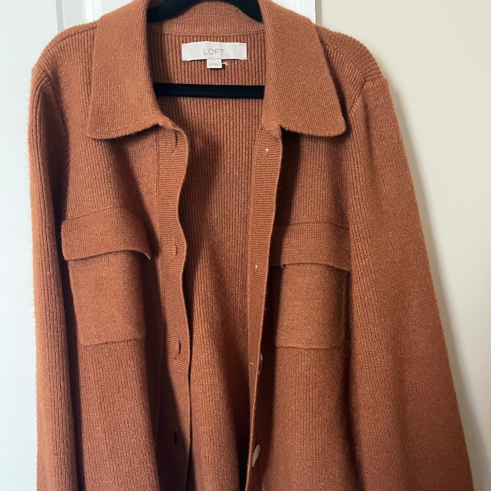 LOFT pumpernickel Collared Sweater Jacket - XS